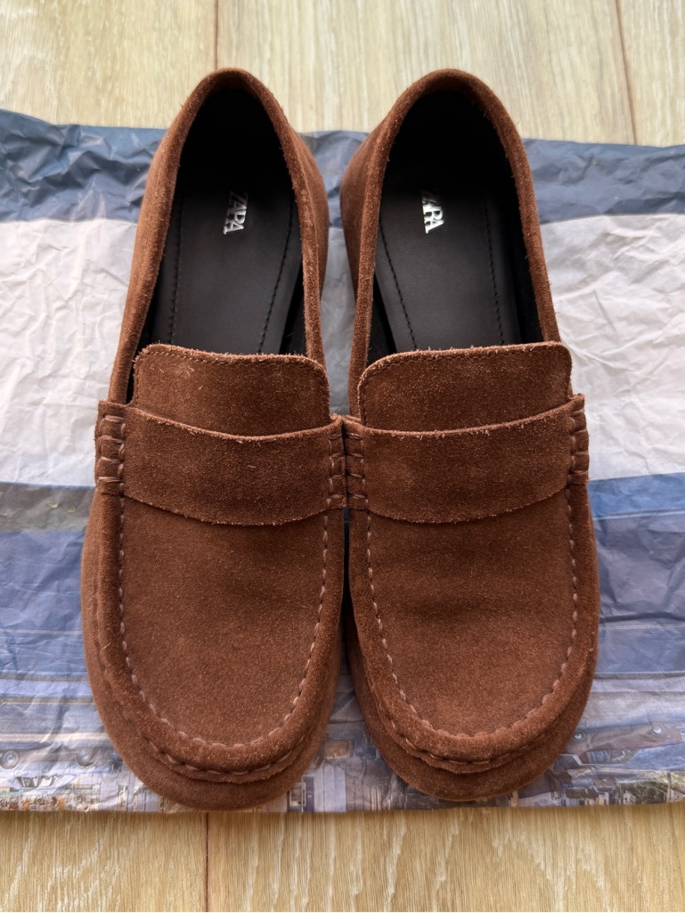 Zara Brown Suede Loafers